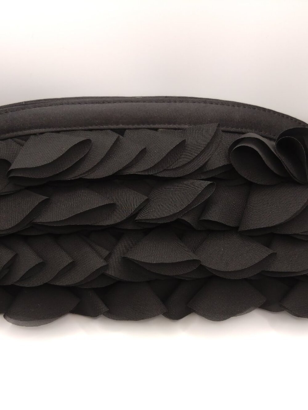 New Magid Black Satin Chiffon Ruffle Elegant Evening Bag